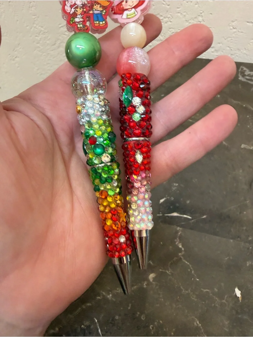 Strawberry Shortcake and Friends Colorful Rhinestone Beaded Pen Set Handmade